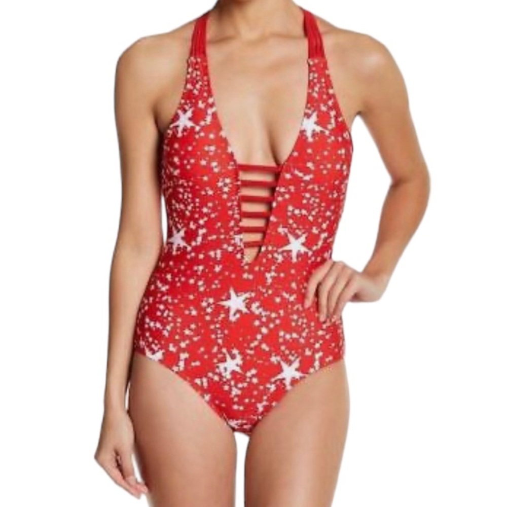 4/$40 Marilyn Monroe Red White Stars‎ Peephole Front One Piece Bathing Suit